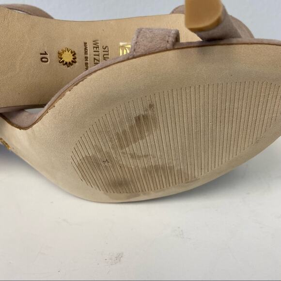 New Stuart Weitzman Nunaked Neutral Suede Classic Heel Sandals Size 10 - Picture 12 of 15